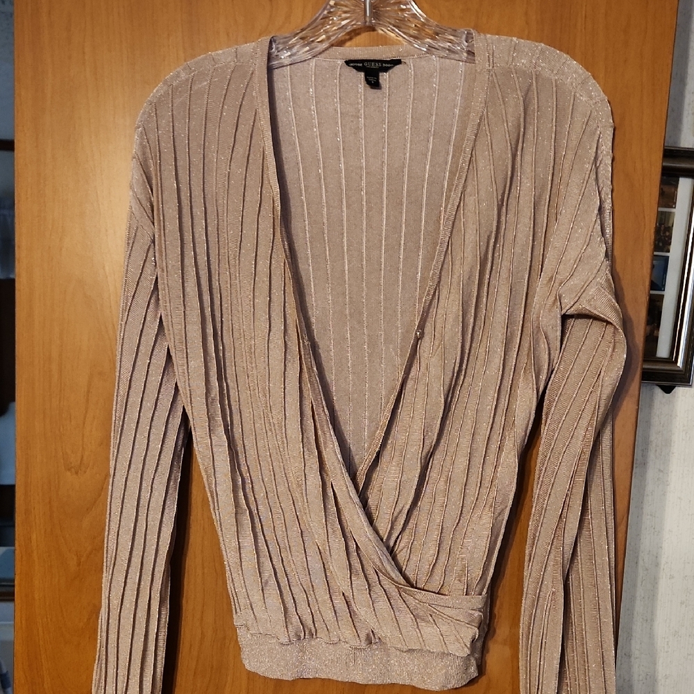 Shimmering Beige V-Neck Sweater